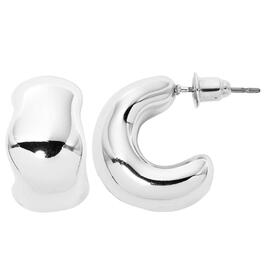 Design Collection Silver-Tone Sculpted Wide Button Earrings