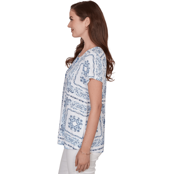 Petite Ruby Rd. French Riviera Short Sleeve Floral Blouse