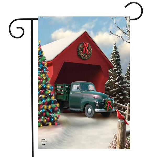 Snow Covered Bridge Garden Flag - image 