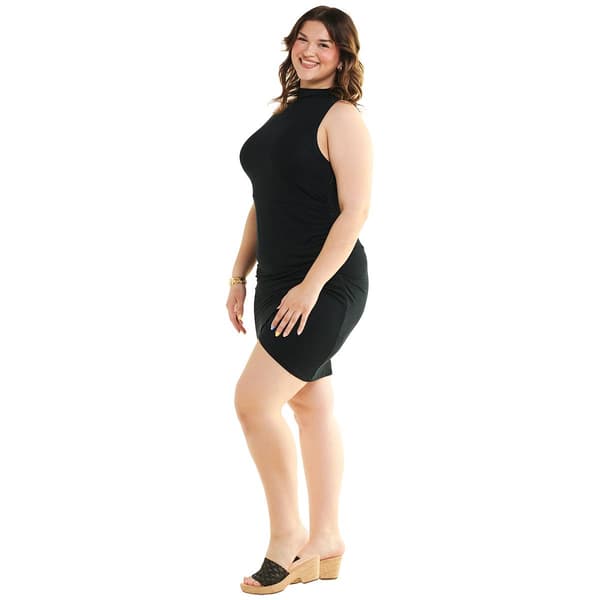 Juniors Plus Derek Heart Jersey Mock Neck Ruched Sheath Dress