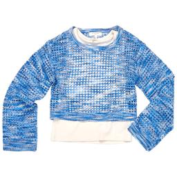 Girls (7-16) No Comment Space Dye Crochet Mesh 2Fer & Tank - Blue