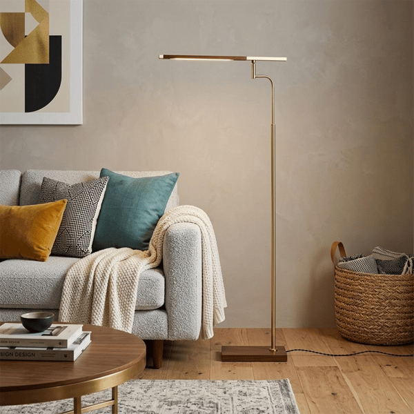HomeRoots 63in. Brown LED Task Floor Lamp with Brass