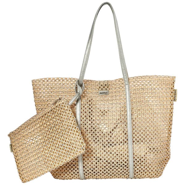 Sun ''N'' Sand Metallic Crochet Tote with Pouch - image 