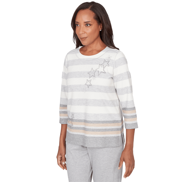 Petite Alfred Dunner Comfort & Joy Star and Stripe Blouse