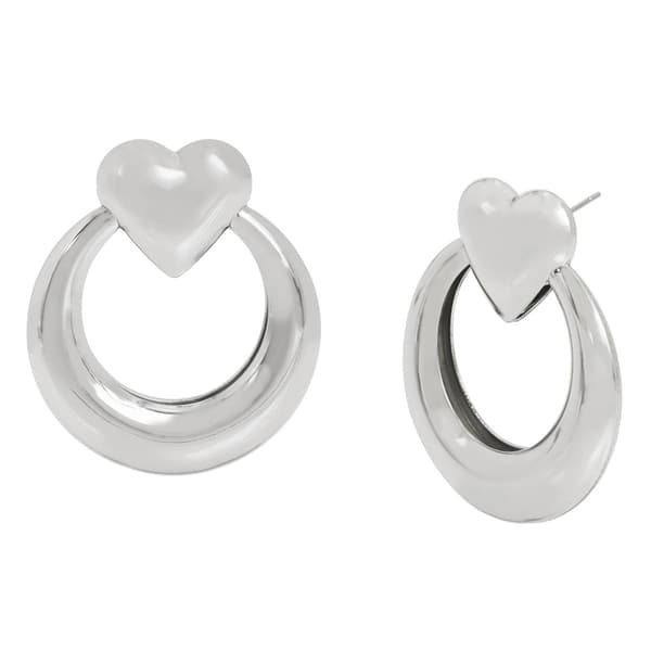 Steve Madden Silver-Tone Heart Doorknocker Earrings - image 
