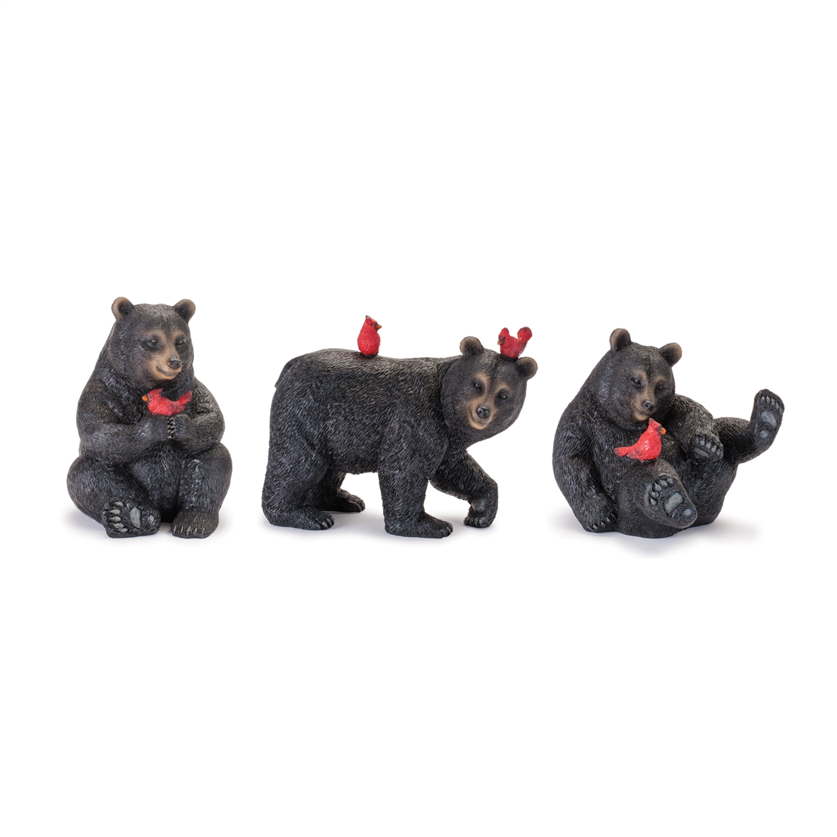 Melrose Black Bear with Cardinal Birds - Set of 3