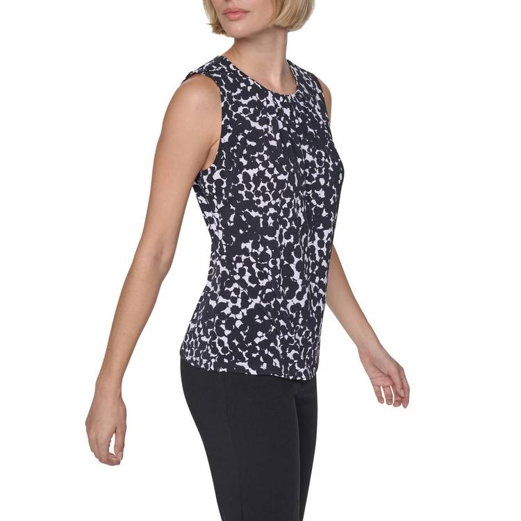Womens DKNY Sleeveless Pleat Neck Abstract Back Keyhole Blouse