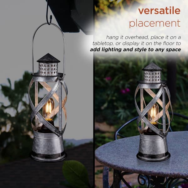 Alpine Small Silver Lantern D&#233;cor w/ LED Lights & Timer