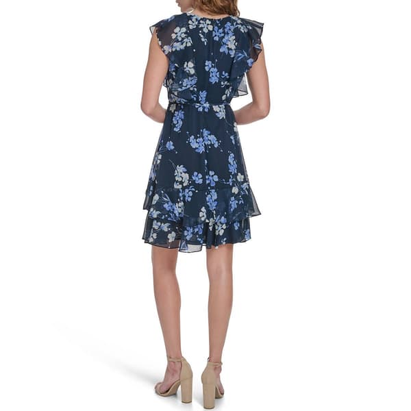 Womens Tommy Hilfiger Short Sleeve Blue Floral A-Line Dress