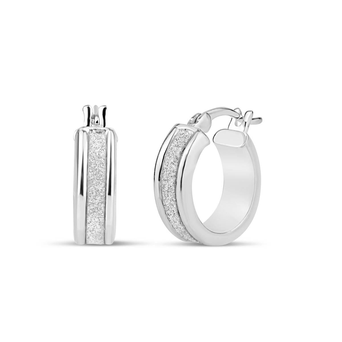 Forever New Sterling Silver 14mm x 5mm Glitter Huggie...
