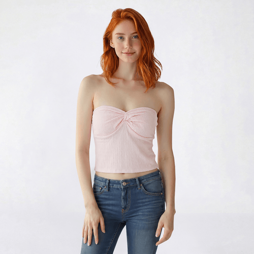 Juniors Pink Rose Crinkle Knit Twist Tube Top - Teacup - image 