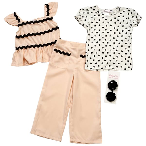 Girls (4-6x) Little Lass® 3pc. Ric Rac Culotte Set - Sand Dollar