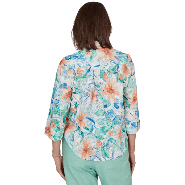 Petite Alfred Dunner Caribbean Blues Tropical Floral Blouse