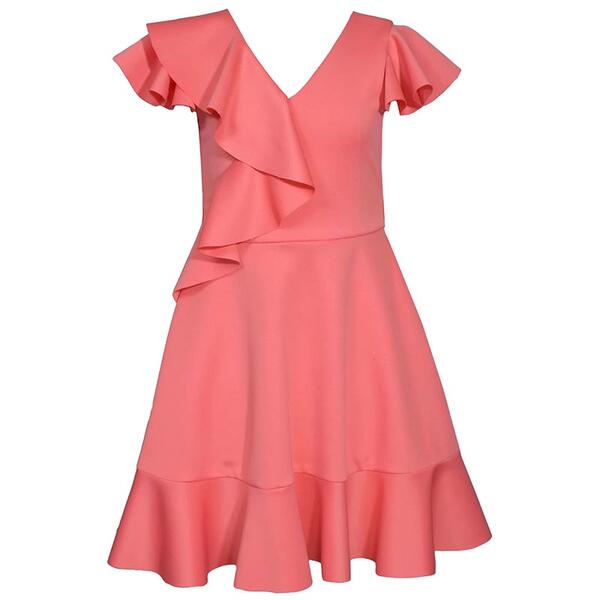 Girls &#40;7-16&#41; Bonnie Jean Flutter Cuff Side Ruffle Skater Dress - image 