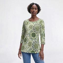 Plus Size Emily Daniels 3/4 Sleeve Medallion Jacquard Blouse