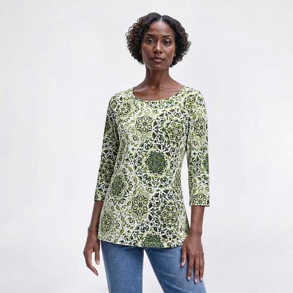 Plus Size Emily Daniels 3/4 Sleeve Medallion Jacquard Blouse - image 