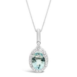 10kt. White Gold Oval Aquamarine 1/6ctw. Diamond Pendant