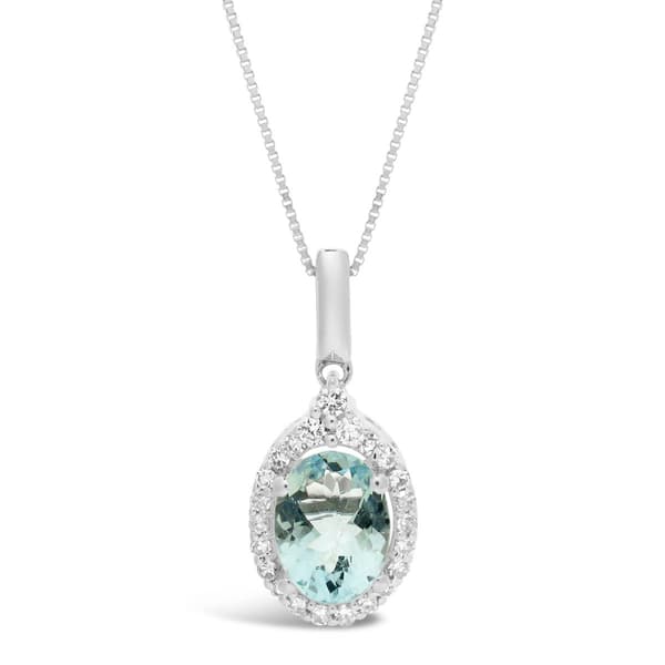 10kt. White Gold Oval Aquamarine 1/6ctw. Diamond Pendant - image 