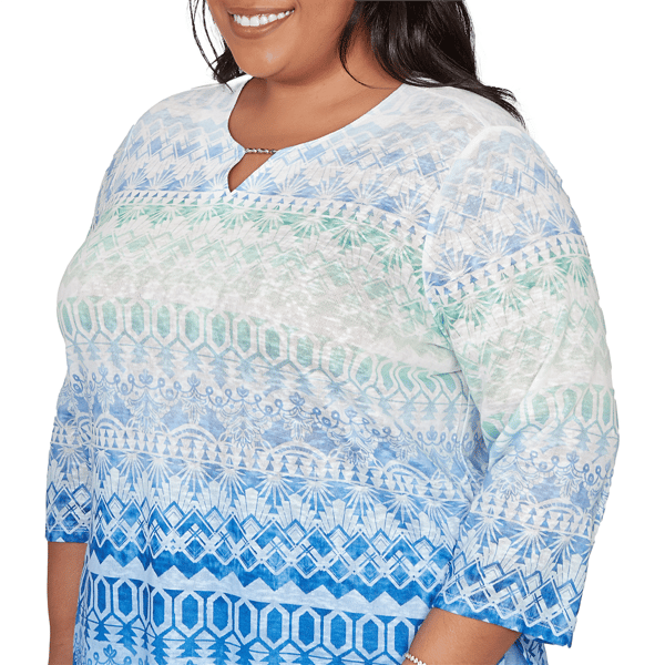 Plus Size Alfred Dunner Caribbean Blues Keyhole Neck Ombre Blouse