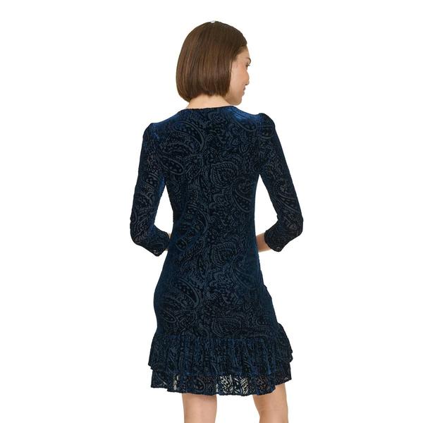 Womens Tommy Hilfiger 3/4 Sleeve Paisley Ruffle Hem Shift Dress
