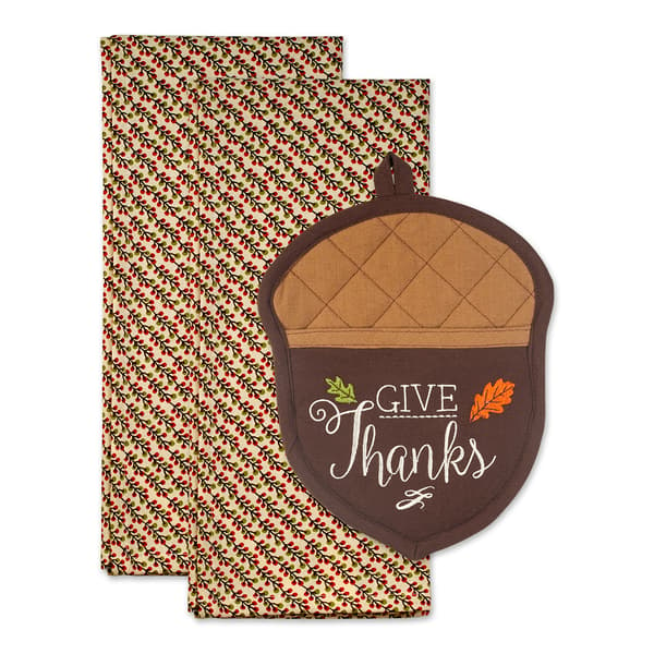 DII(R) Thanks Acorn Potholder And Kitchen Towel Set Of 3 - image 