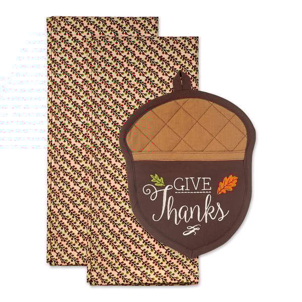DII(R) Thanks Acorn Potholder And Kitchen Towel Set Of 3 - image 