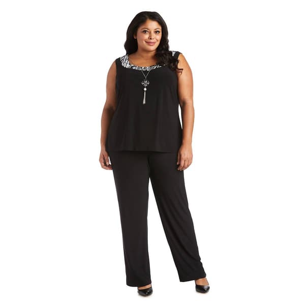Plus Size R&M Richards 3pc. Mesh Duster Pantsuit - Black/White