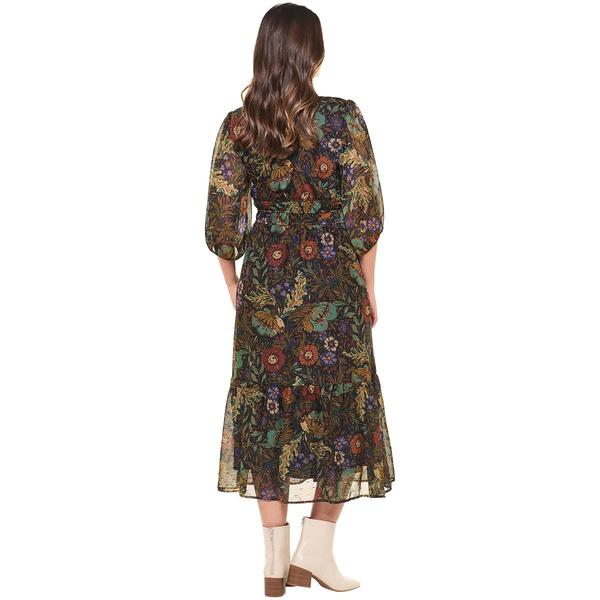 Womens Rabbit Rabbit Rabbit Elbow Sleeve Foil Print Chiffon Midi