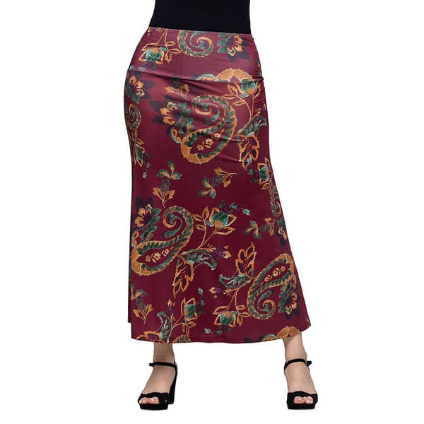 Womens 24/7 Comfort Apparel Wine Paisley A Line Maxi Skirt - image 