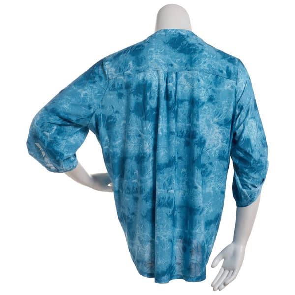 Plus Size Notations 3/4 Tab Sleeve Tie Dye Jacquard Henley Blouse
