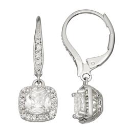 Napier 1.55in. Silver-Tone Crystal Hoop Drop Earrings