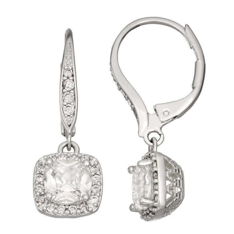 Napier 1.55in. Silver-Tone Crystal Hoop Drop Earrings