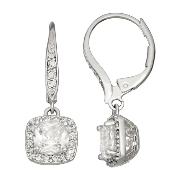 Napier 1.55in. Silver-Tone Crystal Hoop Drop Earrings - image 