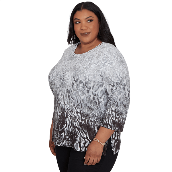 Plus Size Alfred Dunner Classics 3/4 Sleeve Ombre Abstract Blouse