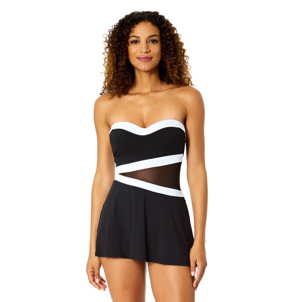 Womens Anne Cole Gabor Color Block Mesh Strapless Swim Dress