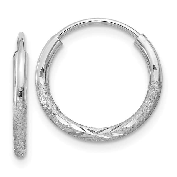 Gold Classics&#40;tm&#41; 12mm. 14kt. White Diamond Cut Hoop Earrings - image 