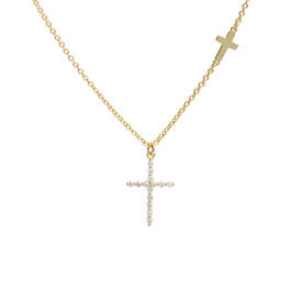 Marsala Gold Plated Cubic Zirconia Double Cross Necklace