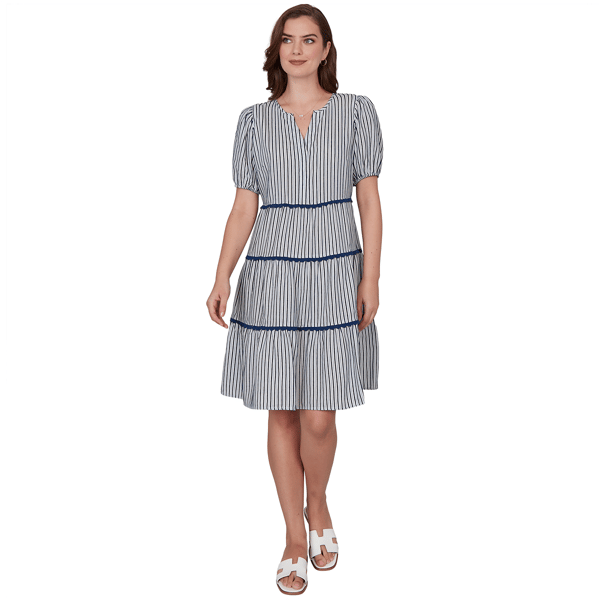 Plus Size Ruby Rd. Swing Into Spring Tiered Stripe Textured Knit - image 