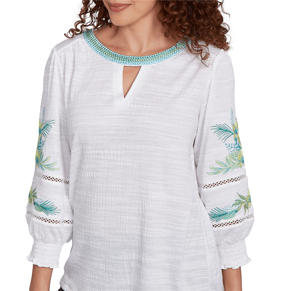 Womens Ruby Rd. Paradise Cove Solid Embroidered Blouse