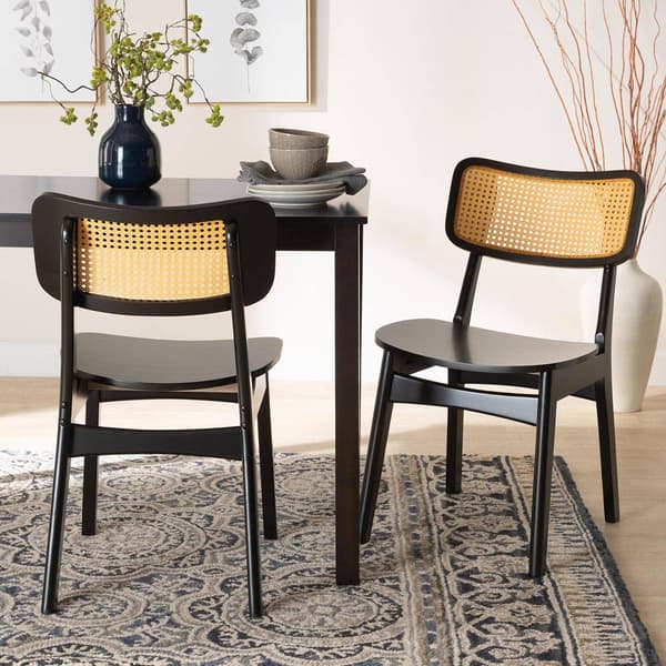 Baxton Studio Tafari Wood & Rattan 2pc. Dining Chair Set