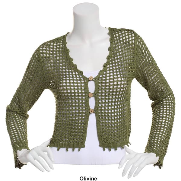 Juniors No Comment Bell Sleeve Knit Button Cropped Cardigan