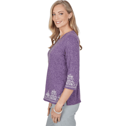 Petite Alfred Dunner Vail 3/4 Sleeve Soutache Border Sweater