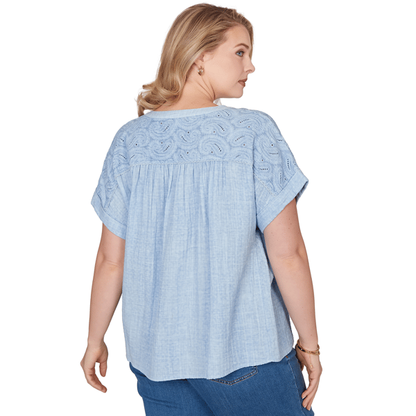 Women''s Ruby Rd. French Riviera Paisley Embroidered Gauze Button