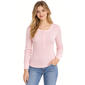 Juniors Pink Rose Polka Dot Rib Long Sleeve Button Up Henley Top - image 1