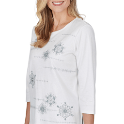 Petite Alfred Dunner Vail Pearl Snowflake Embroidered Blouse