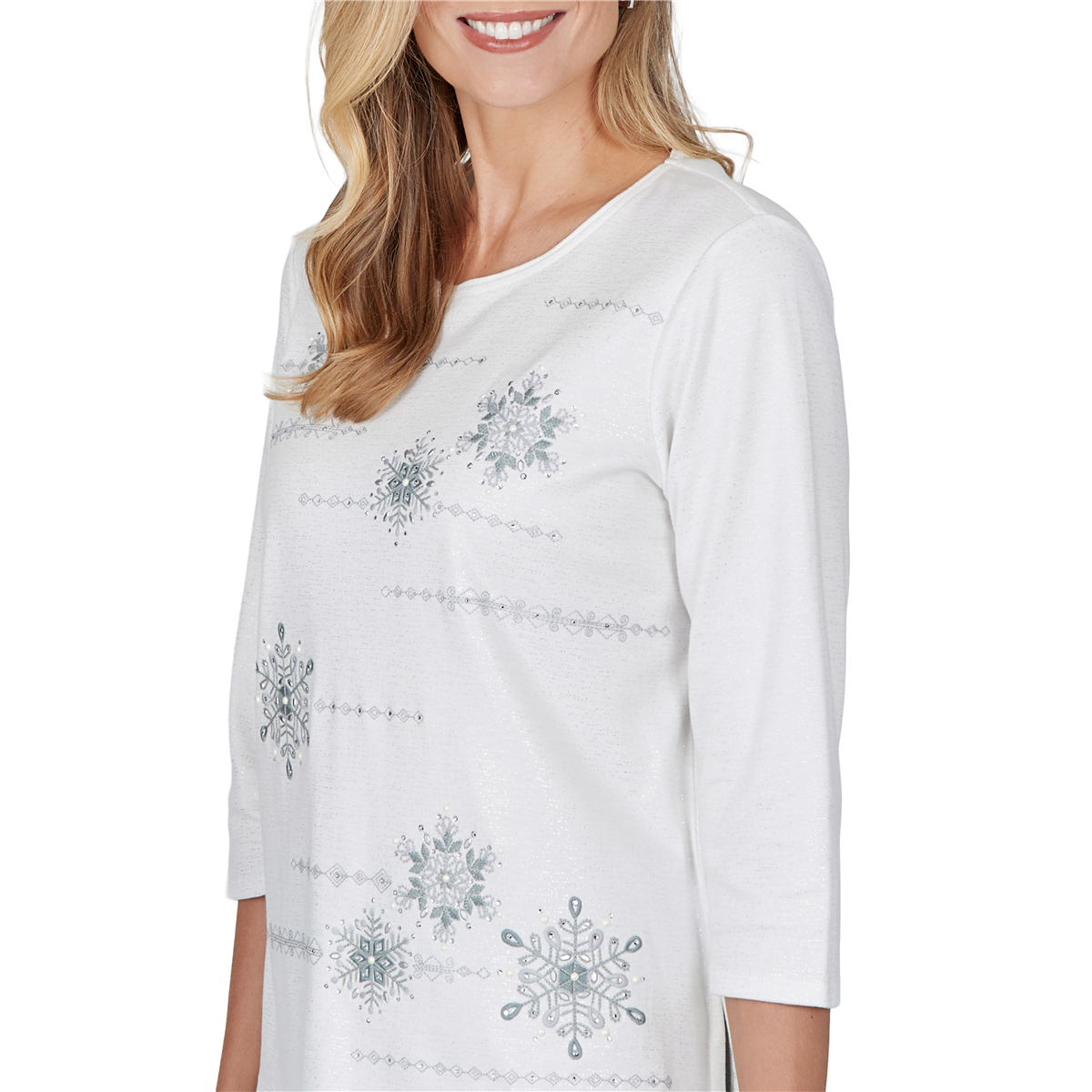 Petite Alfred Dunner Vail Pearl Snowflake Embroidered Blouse