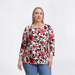 Plus Size Emily Daniels 3/4 Sleeve Floral Jacquard Tunic Blouse