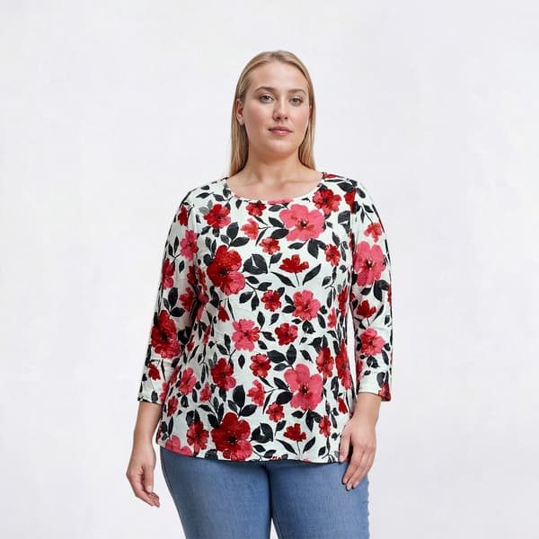 Plus Size Emily Daniels 3/4 Sleeve Floral Jacquard Tunic Blouse - image 