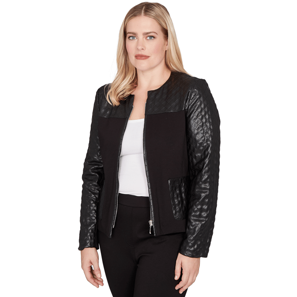 Petite Alfred Dunner Barcelona Ponte Knit Faux Leather Jacket