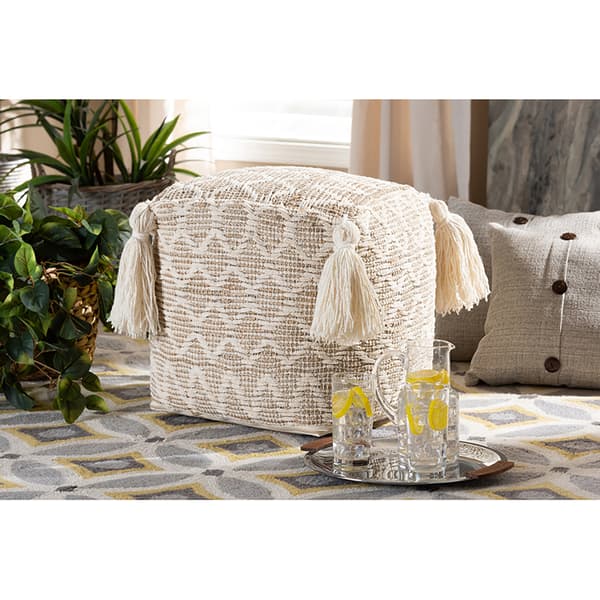 Baxton Studio Noland Handwoven Cotton and Hemp Pouf Ottoman - image 